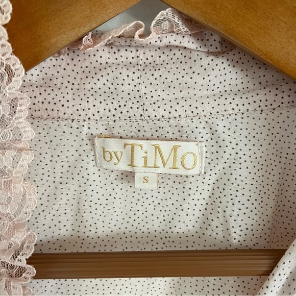 byTIMO Coquette Polka Dot Lace Ruffle Tie Neck Blouse - Picture 12 of 14